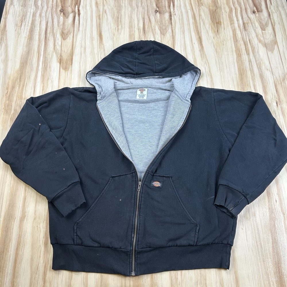 Dickies Mens Black Thermal Lined Full Zip Distressed Workwear Hoodie Jacket